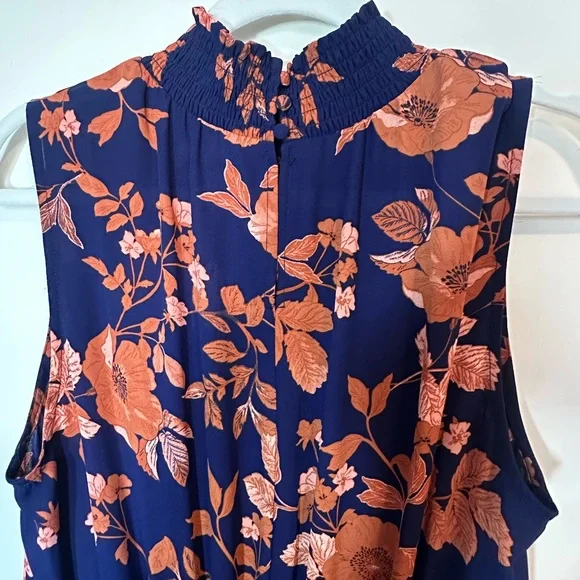 Nannette Lepore Navy and Orange Floral Midi Dress - Picture 4 of 7